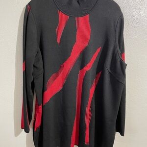 Ming Wang NWT Textured Knit Tunic Sweater Black Red Abstract Size 1X USA Artwear